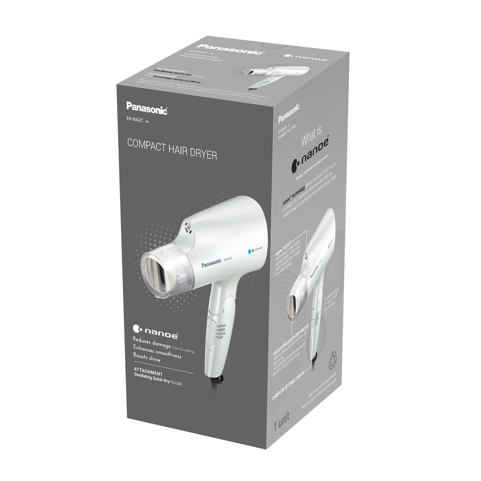 Panasonic ナノイー Panasonic Compact Travel Hair Dryer With Nanoe Technology and